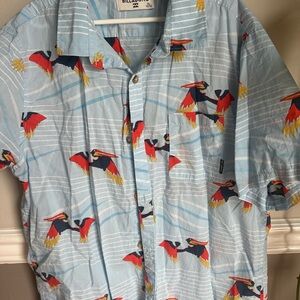 Billabong Boys Light Blue Shirt with Colorful Bird Pattern
